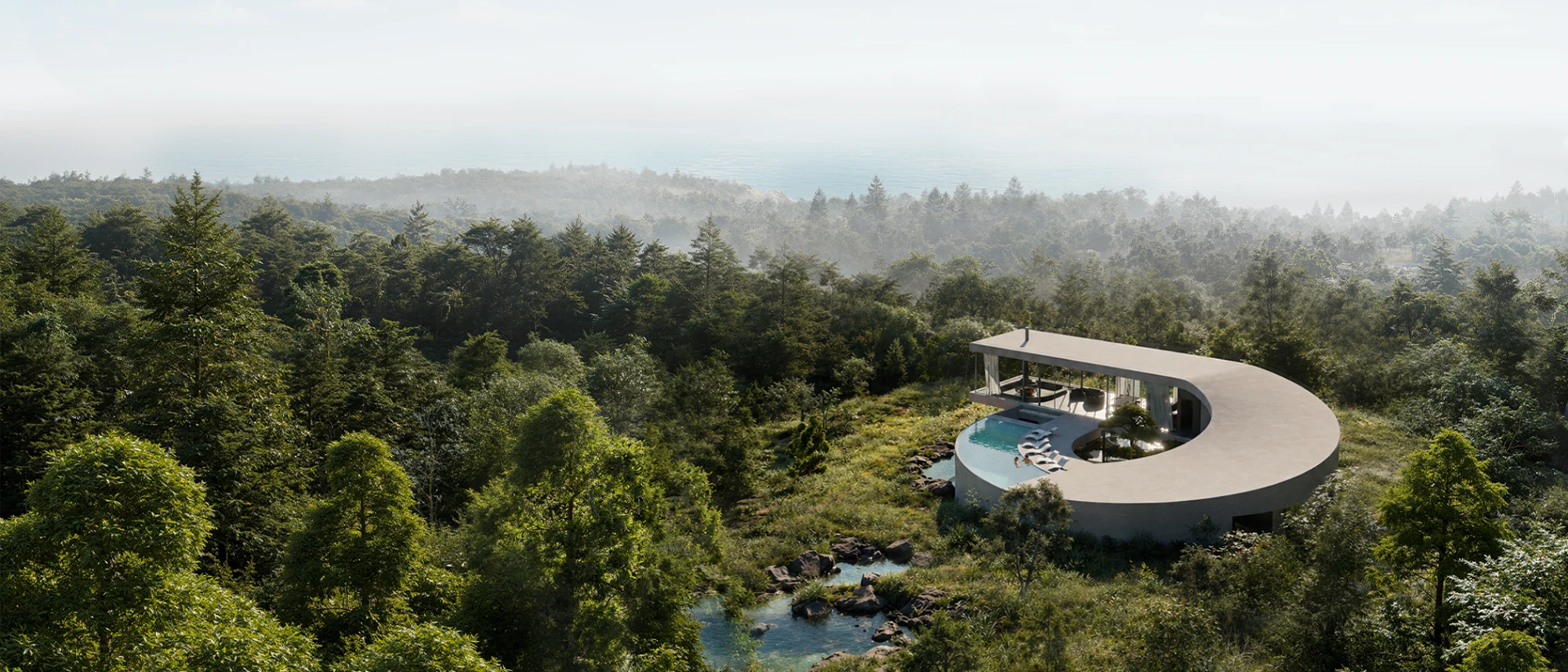 Rooted in Time, a curved concrete house in the forest on Yakushima Island